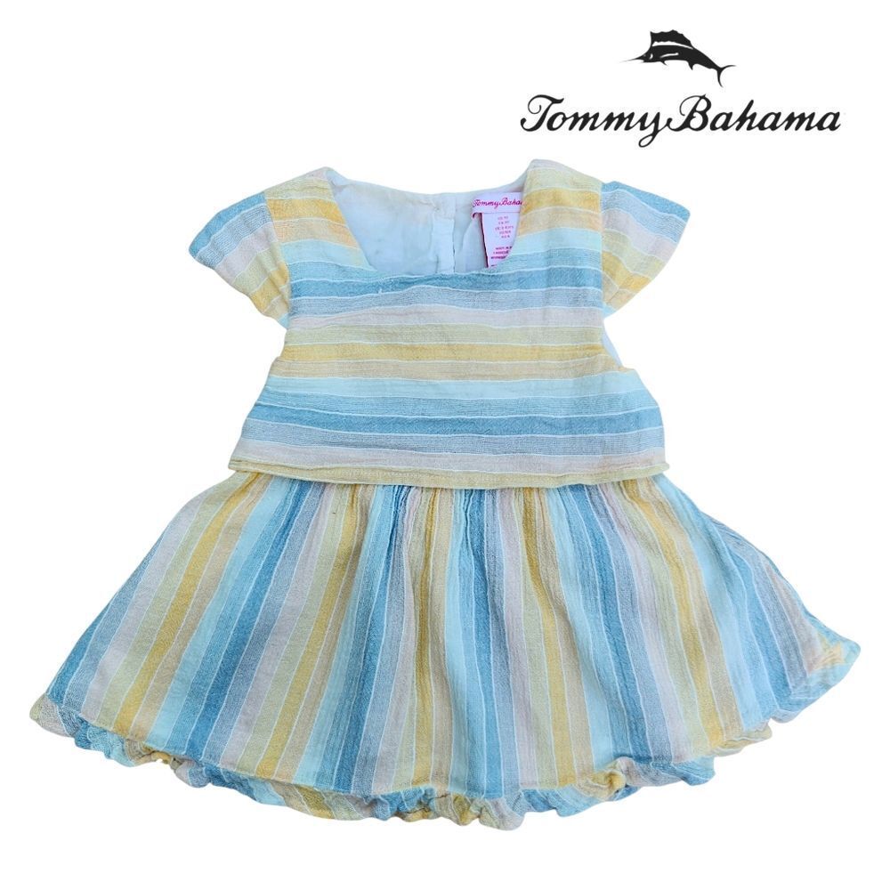 Tommy Bahama Girls Dress Multi-color Stripes Cut Out Back Ruffles Size 3-4 Years